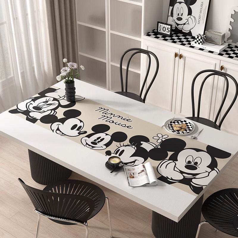 可爱米奇桌布皮革防水防油免洗饭桌茶几桌垫黑色高级卡通餐桌垫子