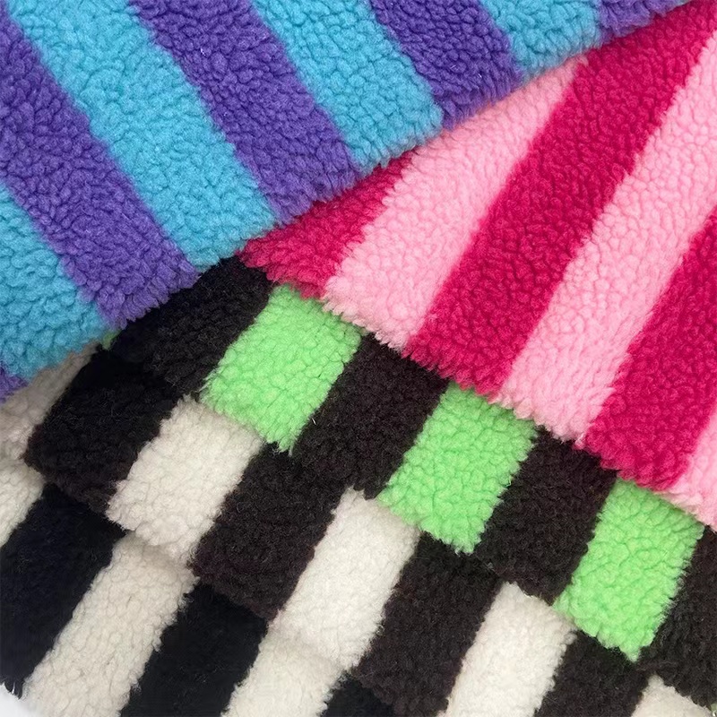羊羔毛提花彩色条纹颗粒绒印花绒布料沙发抱枕坐垫靠枕玩具面料