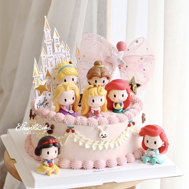 Q版可爱公主烘焙蛋糕装饰摆件冰雪城堡女孩生日网红儿童卡通插件
