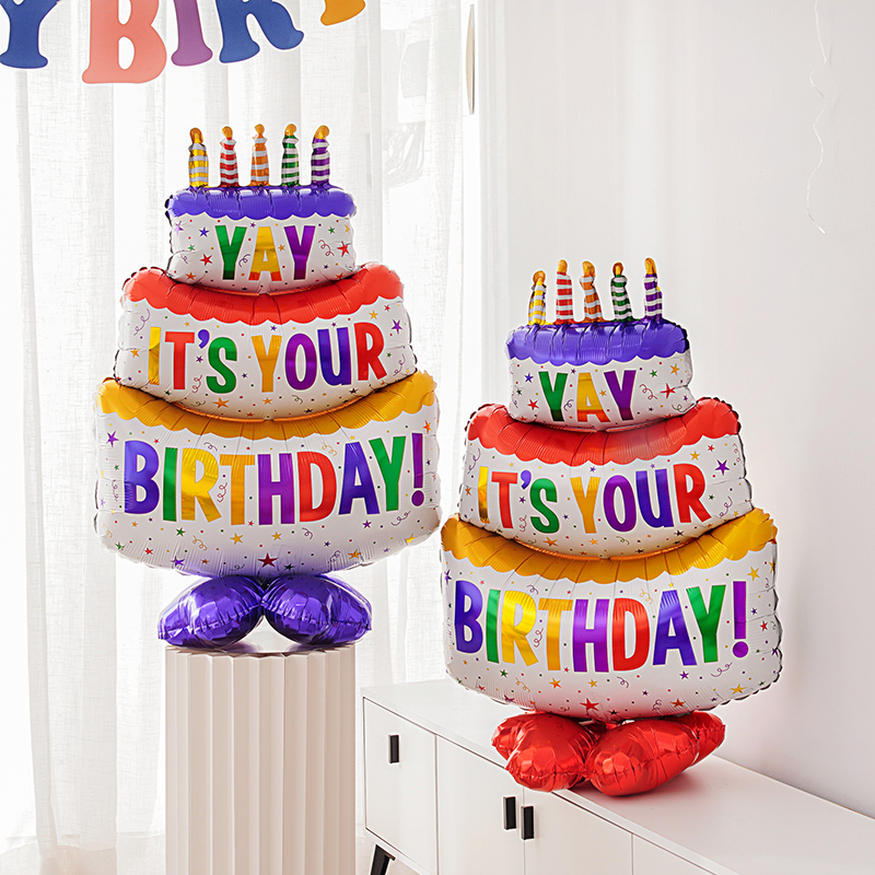 生日大蛋糕四叶草铝膜气球儿童聚会男女宝宝派对场景装饰道具