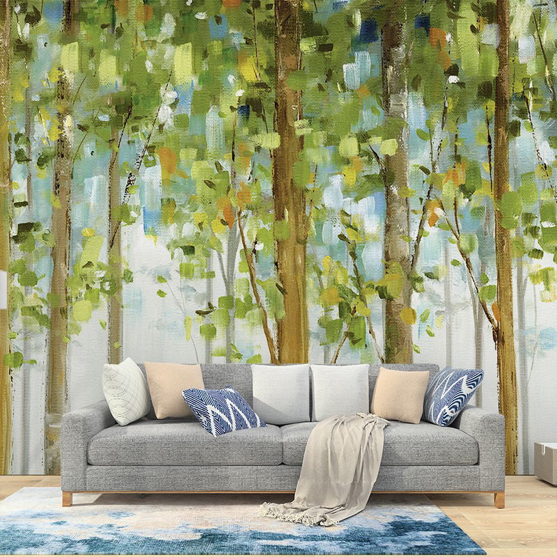 北欧风抽象油画树林艺术墙布创意客厅电视背景墙壁纸卧室商店壁布