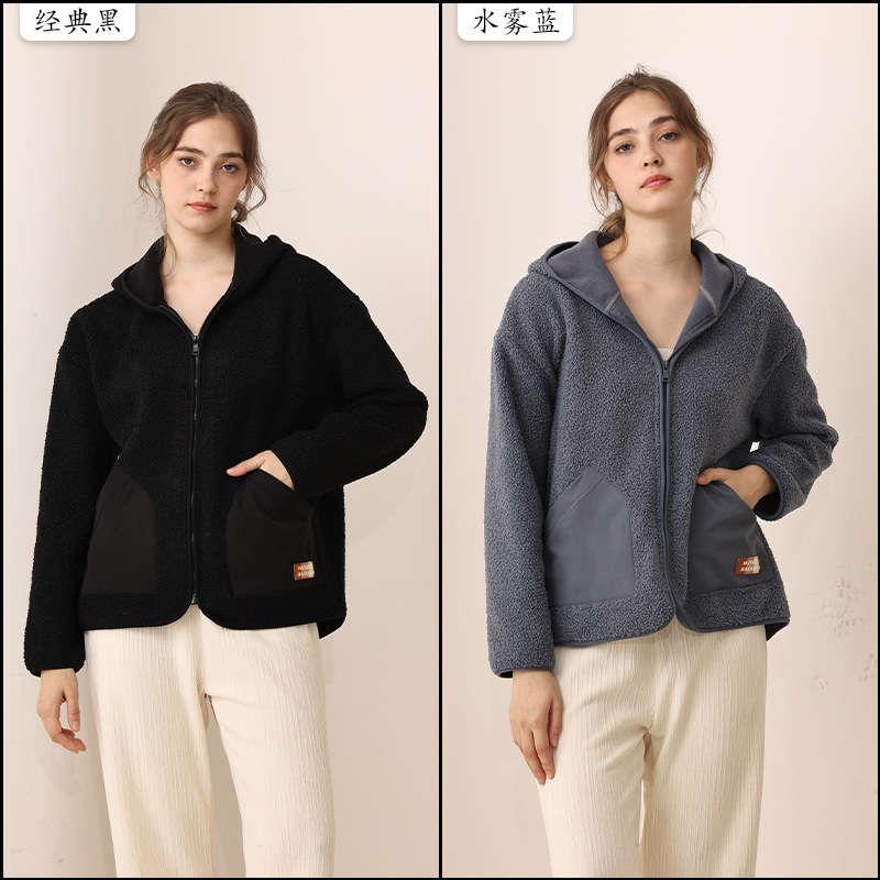 Womens sherpa jacket hooded plus velvet thickening short