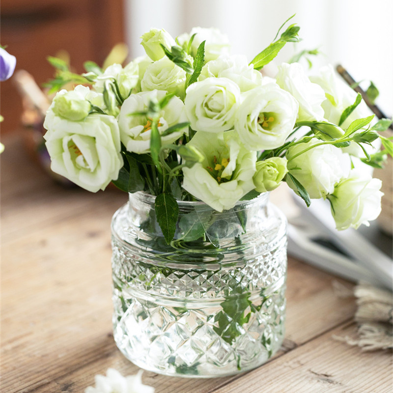 《馥郁》北欧雕花复古敞口水培玻璃花瓶居家客厅装饰摆件干花餐桌