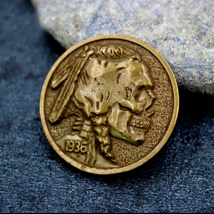 杂良社2023新款黄铜流浪者纪念硬币印第安北美野牛吊坠五美分挂件