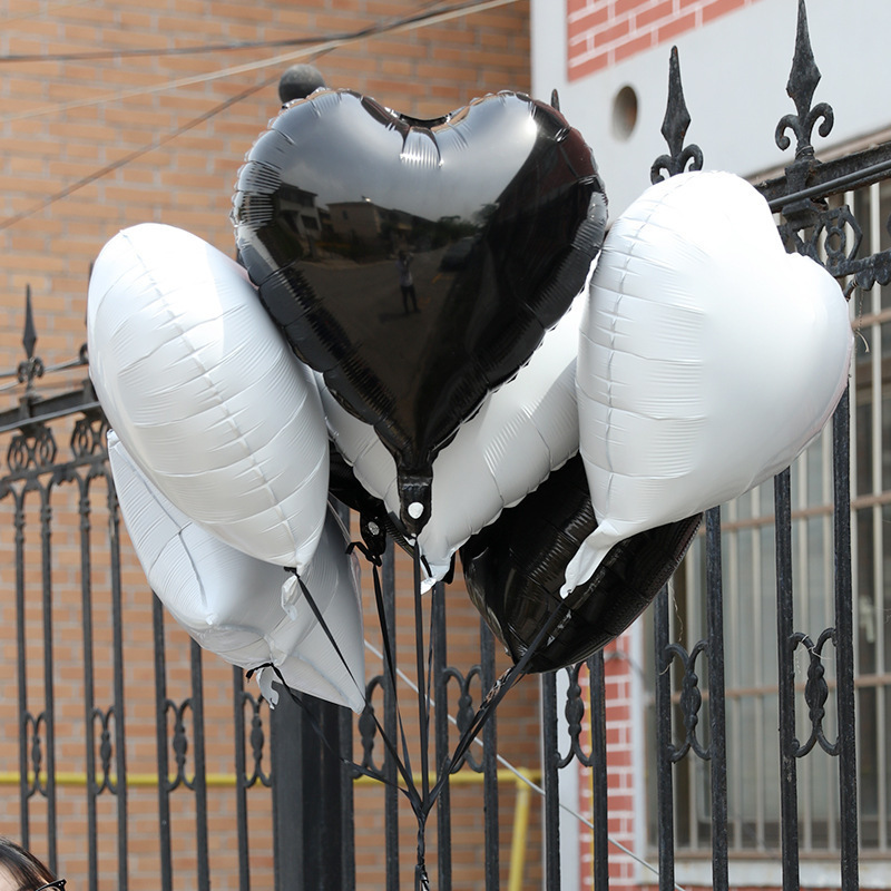 18寸黑色心形铝膜气球 白色五角星气球酒吧影楼KTV黑白色拍照气球