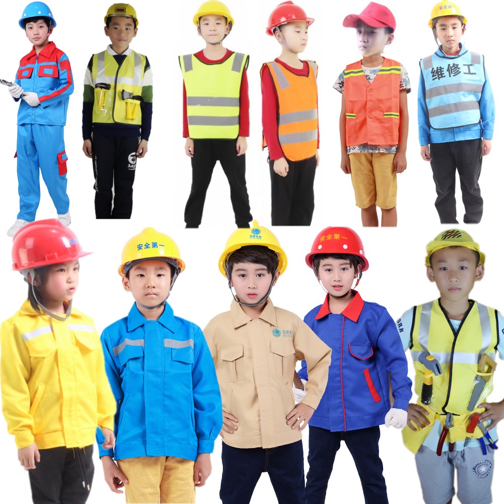 儿童建筑工人演出服 汽车修理工表演服装电工维修工建筑师加油工