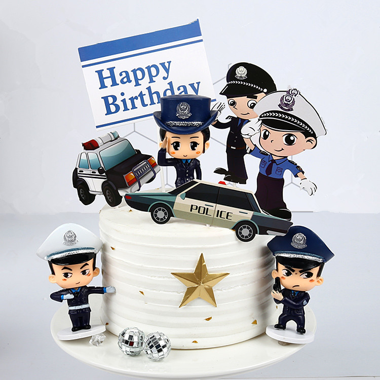 警察蛋糕装饰摆件警车特警公安交警公仔男孩生日蛋糕烘焙配件插件
