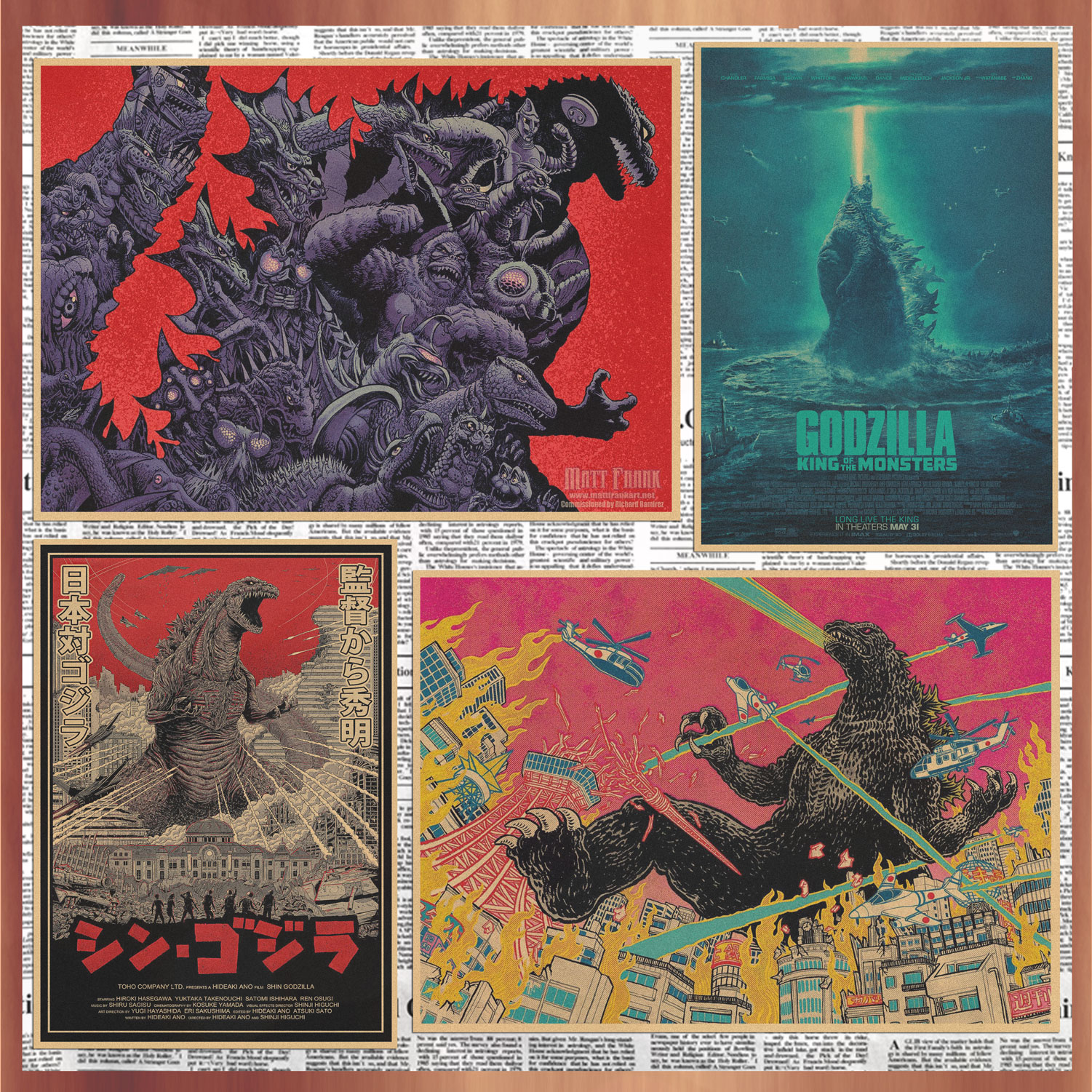 Godzilla哥斯拉电影海报 复古牛皮纸装饰墙画壁画258