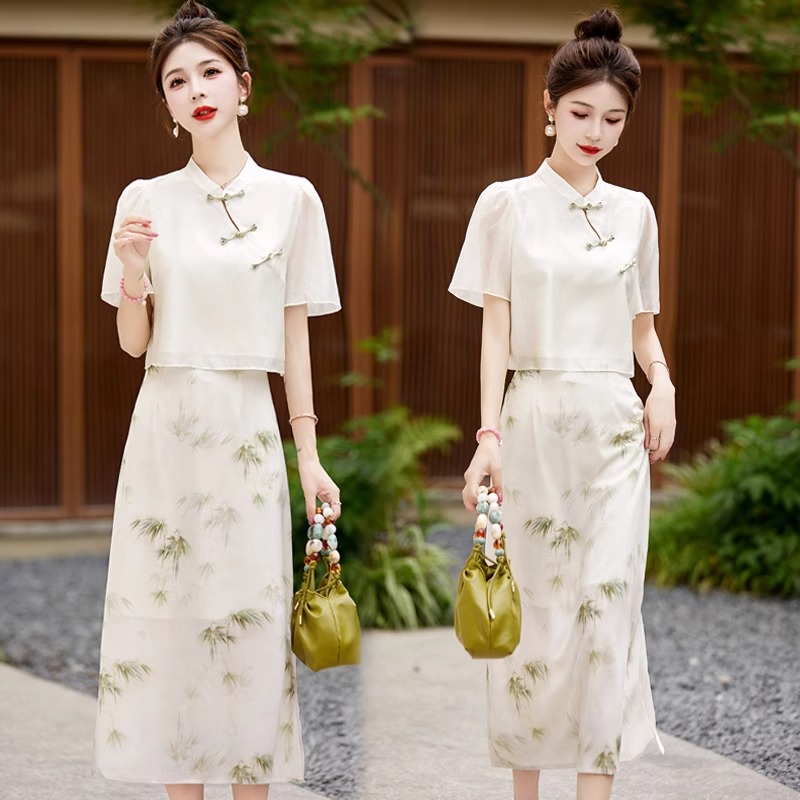 新中式改良旗袍连衣裙女2024夏季新款小个子高级感气质套装两件套