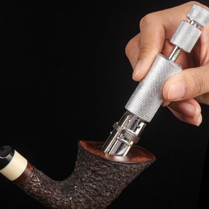 烟斗修碳刀修碳器 6刀刃烟斗配件清洁工具 可调节式带钻头式通针