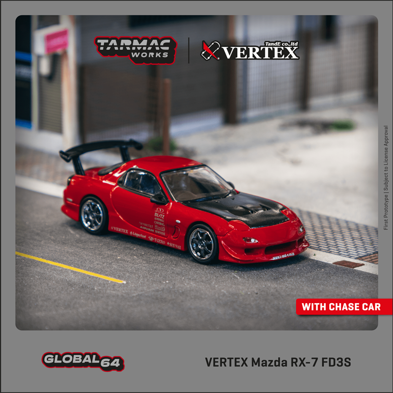 Tarmac Works 1:64 VERTEX Mazda RX-7 FD3S Red仿真合金汽车模型