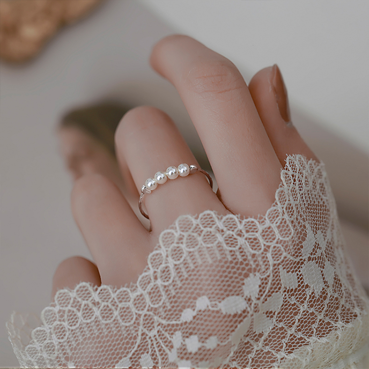 仿珍珠纯银戒指复古轻奢小众精致时尚女指环个性高级气质闺蜜同款