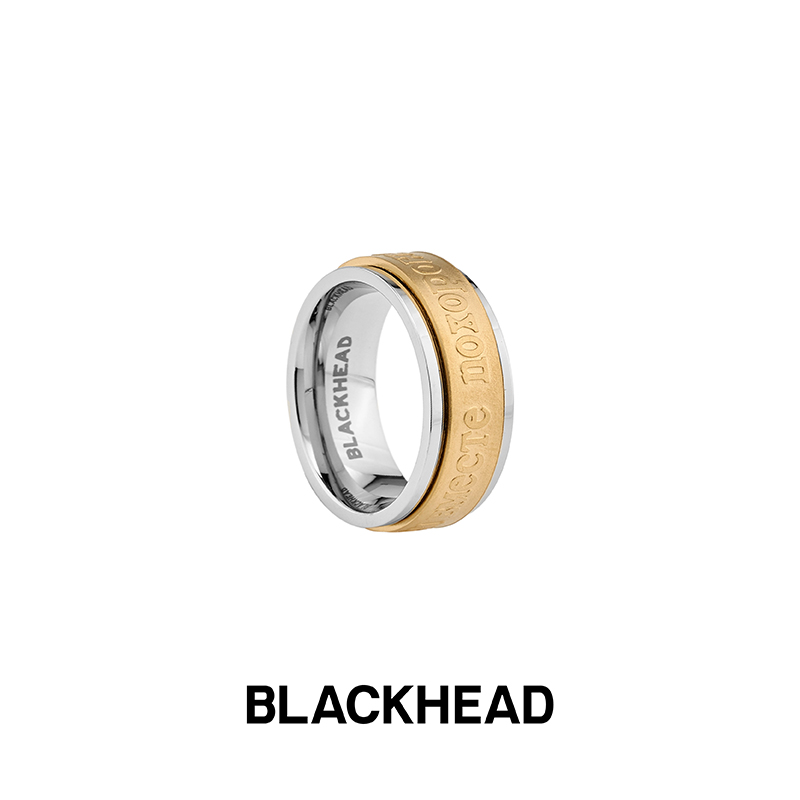 BLACKHEAD/黑头设计师潮牌 趣味旋转俄语字母标语钛钢戒指张云雷