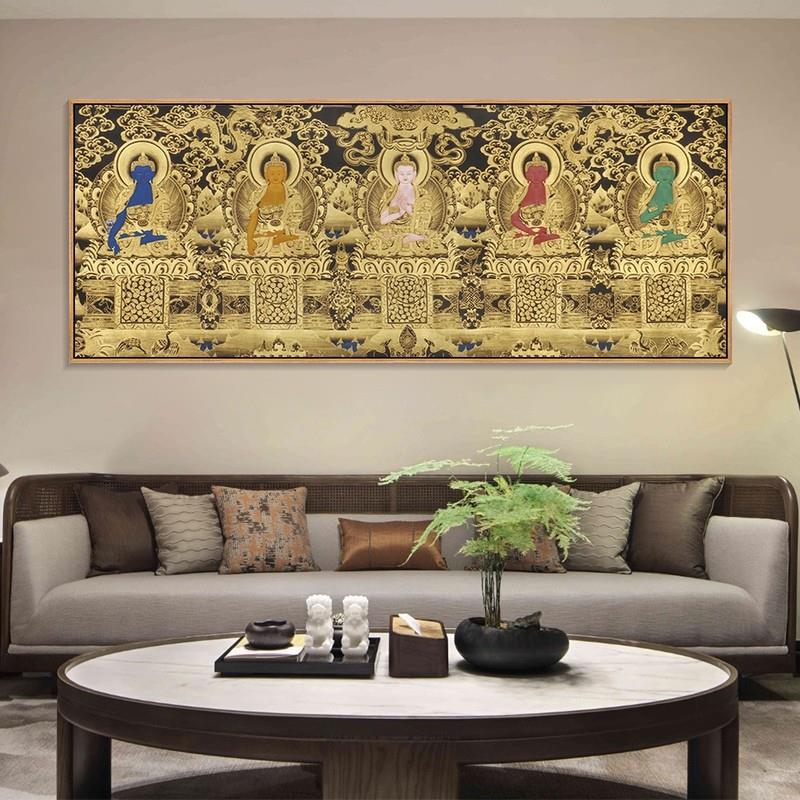 唐卡挂画释迦牟尼佛佛像三世佛五方如来佛祖像装饰画居家供奉壁画