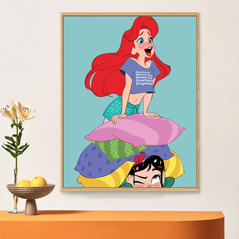 迪士尼公主头像数字油画diy卡通动漫手绘丙烯油彩画手工装饰画