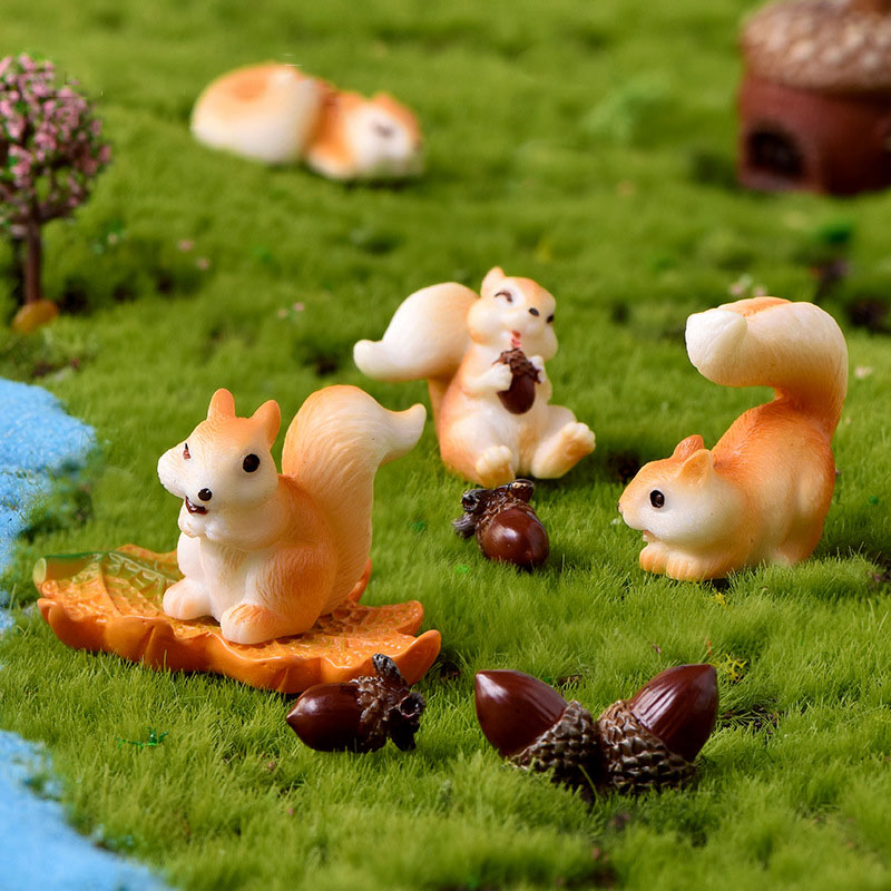 趣玩园艺小松鼠松果树叶可爱小动物摆件多肉花盆微景观DIY装饰品