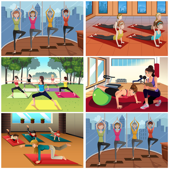 A1056矢量AI设计素材 卡通体育运动瑜伽健身漫画插图