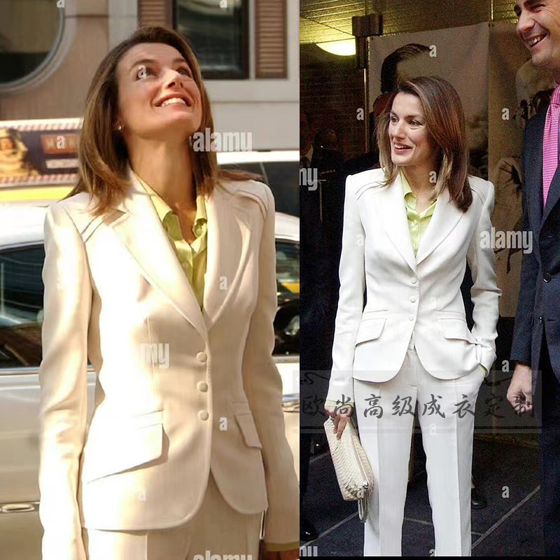 高级定制西班牙王后同款白色西装外套+九分裤时尚职业套装裤春夏