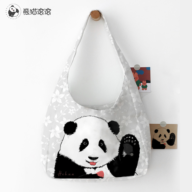 【托特包花花】大熊猫花花时尚休闲原创定制熊猫和花托特包包柔软