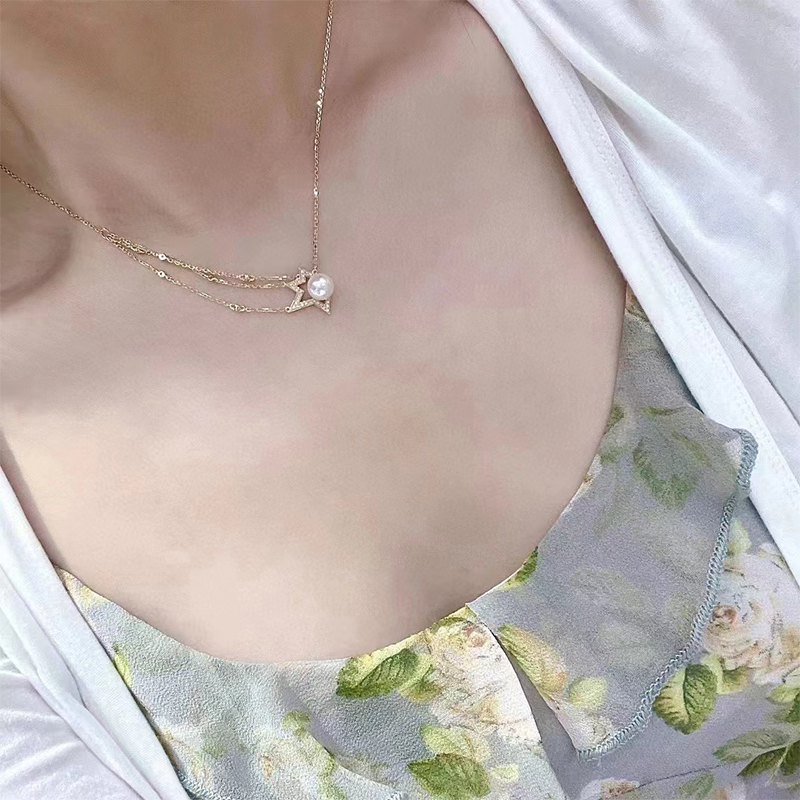 纯天然海水珍珠项链单个一颗白色女款夏季韩国气质小众锁骨链星星