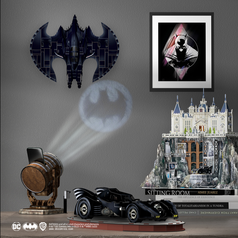 13768灯 蝙蝠侠电影周边蝙成车蝙蝠翼探照拼装蝠模型人拼图玩具