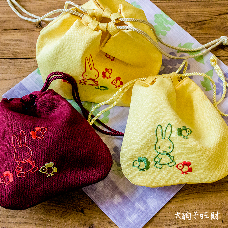 日本制米菲手提日式便当包束绳纯棉收纳布袋饭盒袋创意小布包可爱