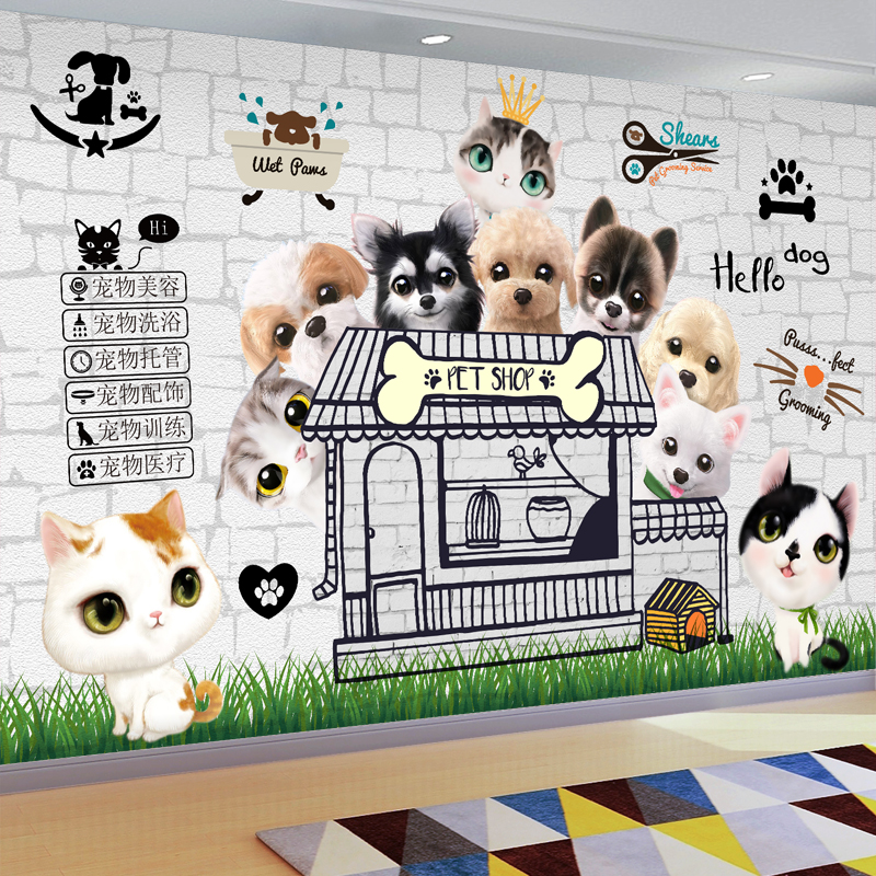 墙贴壁纸猫咪狗狗宠物壁画装饰画海报贴纸背景墙挂画贴画墙纸自粘