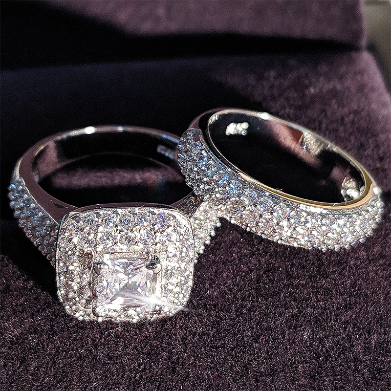 Moonso trendy Luxury 925 Sterling Silver Wedding Ring Set b