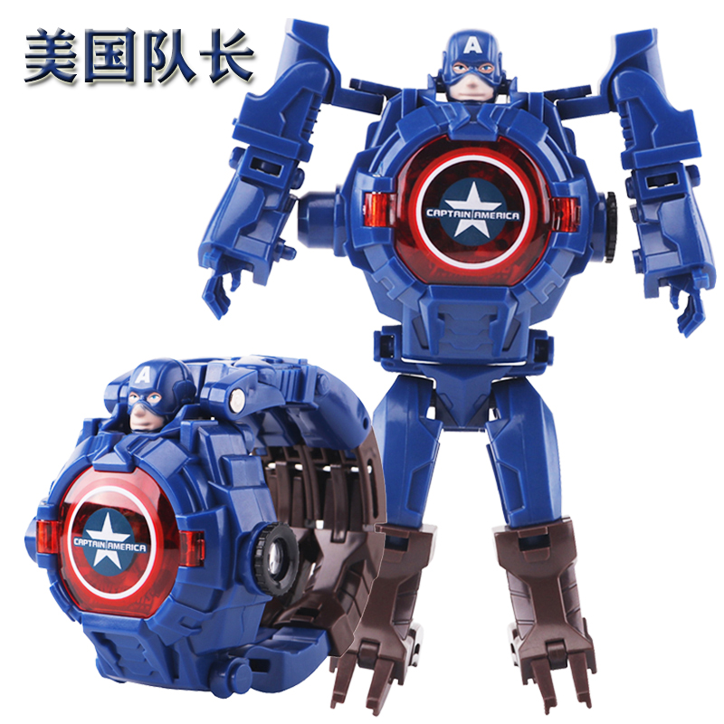 美国队长变身形机器人电子投影手表钢铁侠绿巨人可穿戴男孩儿童玩