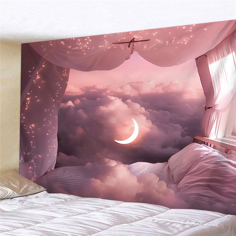 ins风梦幻星空云朵女生卧室背景布学生宿舍床边墙壁装饰挂毯墙布