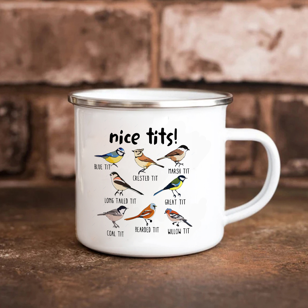nice tits 山雀小鸟搪瓷马克杯 摄影绘画爱好者居家喝水杯子礼物