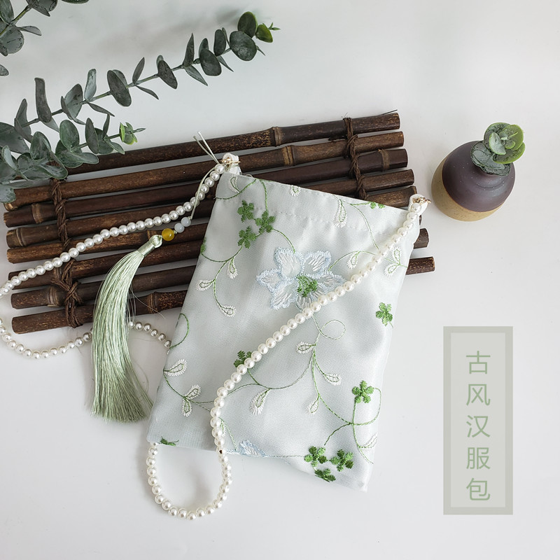 森系古风蕾丝刺绣汉服包中国风小方包拉链包搭配古装斜跨手机袋