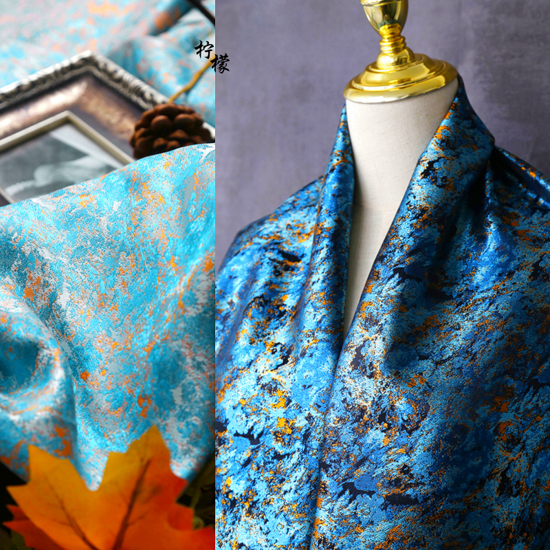 色织提花面料金属光泽涂鸦花纹旗袍拍照背景布料服装设计师创意布