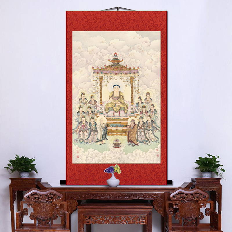画像八大菩萨 释迦摩尼佛像阿难迦叶佛 卷轴国画丝绸画已装裱包邮