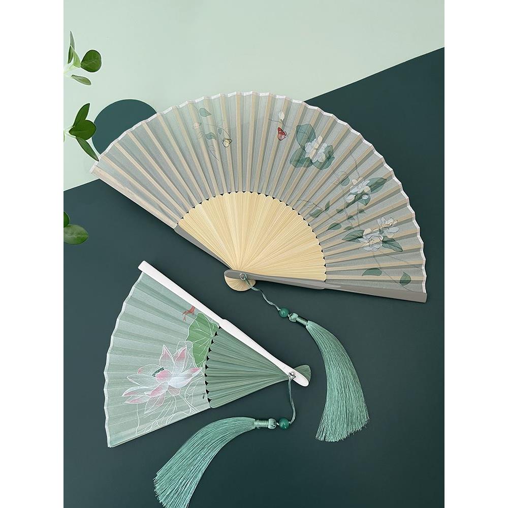 古风扇子折扇中国风夏季便携古代汉服旗折叠小竹扇子栀子花舞蹈扇