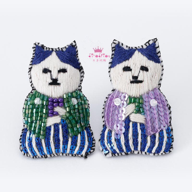 日本代购 可爱宇航员和服猫咪 职人手工制作胸针徽章