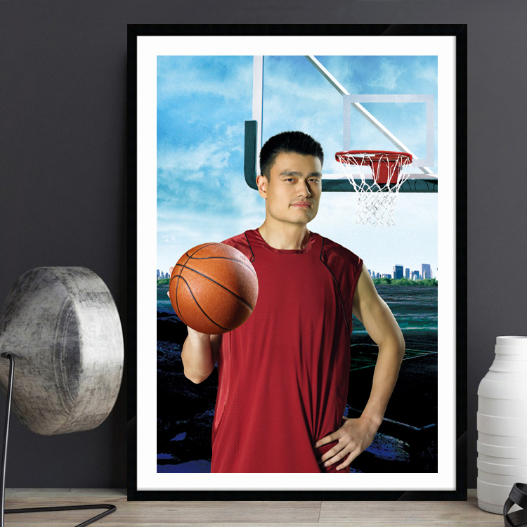 姚明体育运动明星海报装饰画 NBA篮球馆学校励志有框宿舍人物挂画