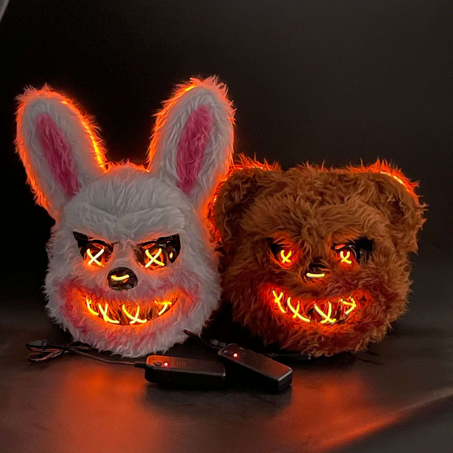 万圣节恐怖装扮道具具24新款 发光led兔子面具赛博朋克炫酷面具