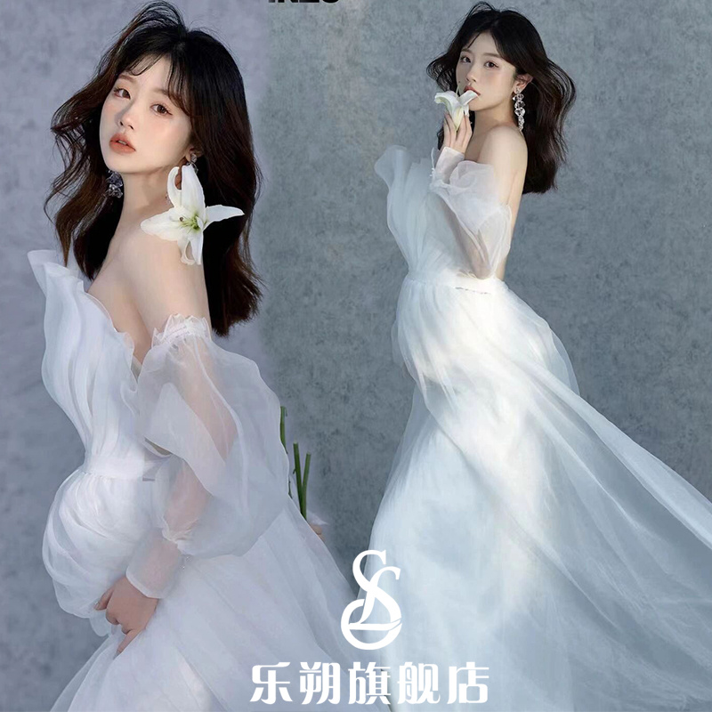 新款孕妇拍照服装韩系少女感超仙白色纱裙礼服影楼孕期写真主题服