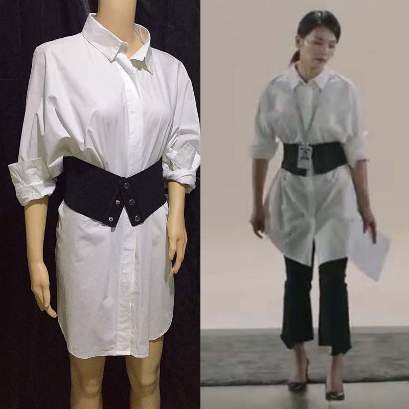 我们都要好好的刘涛寻找同款长款衬衫女宽松白衬衣腰带收腰衬衫裙