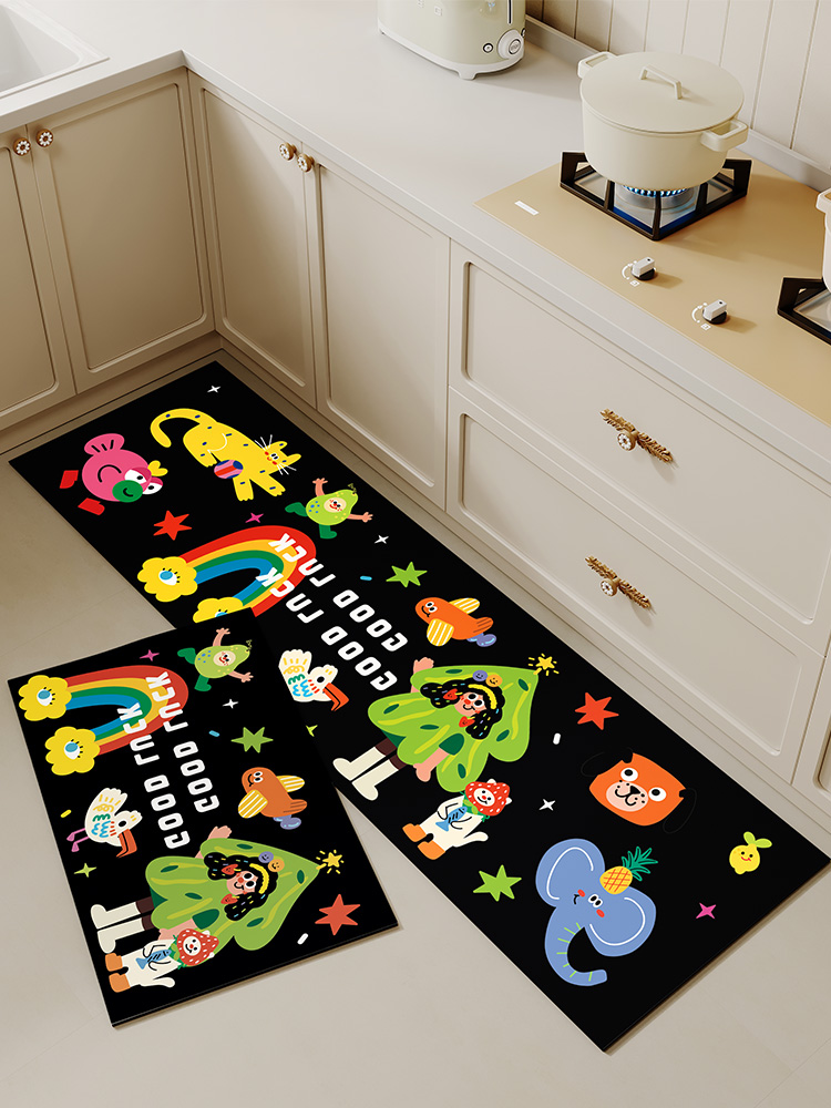 卡通厨房免洗地垫防油防污脚垫子可裁剪硅藻泥长条减震耐脏小地毯