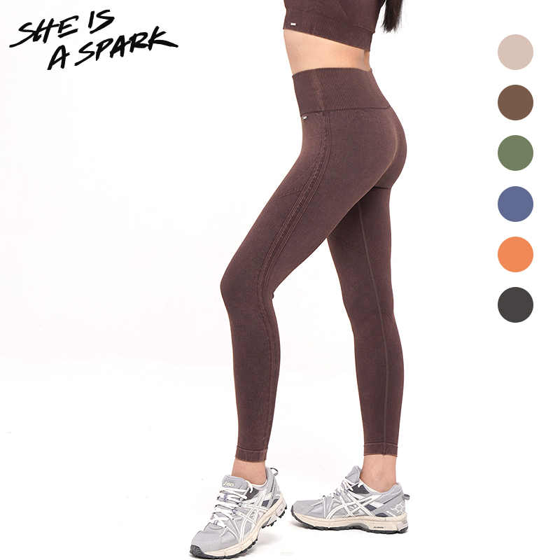 她是火花x周六野 无缝织塑形9分裤 提臀高腰运动健身瑜伽裤长裤女