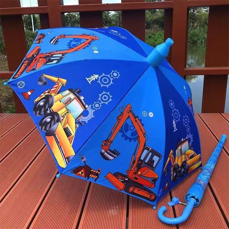 新品加厚大号儿童雨伞女创意卡通挖掘机恐龙小学生男孩直柄自动伞