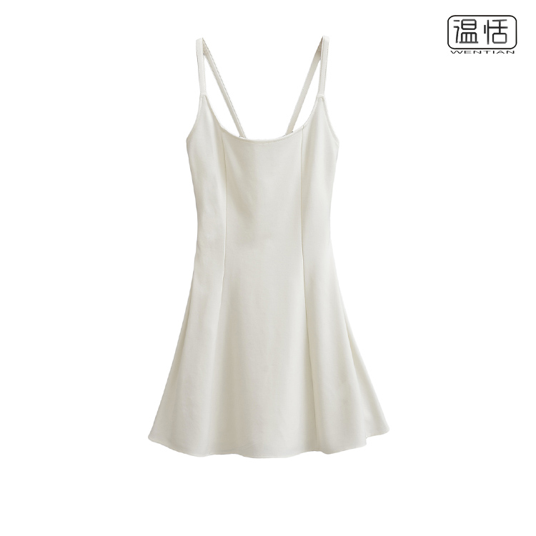 【包邮】高级感白色吊带连衣裙女夏季带内衬A字收腰气质显瘦短裙