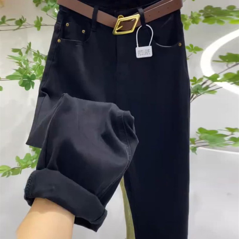 韩国哈伦牛仔g裤女夏季新款大码梨形身材黑色高腰显瘦萝卜老爹裤