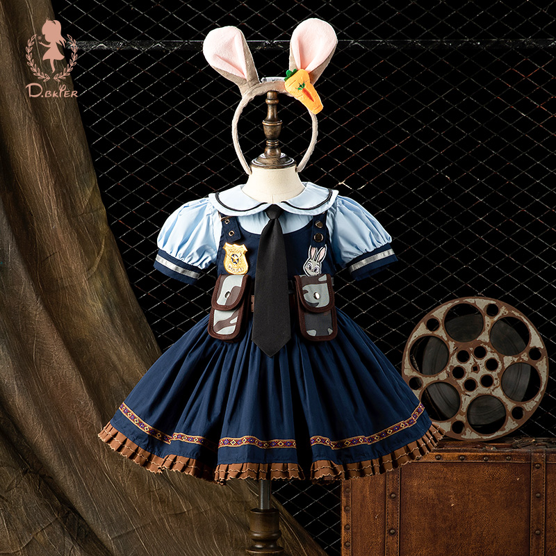 兔子警官朱迪cos衣服迪士尼女童公主裙疯狂动物城儿童洛丽塔服装