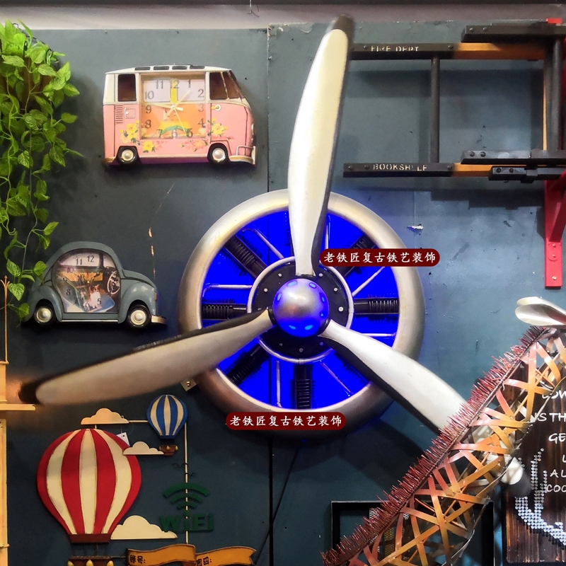 手工铁艺复古 电动飞机螺旋桨模型 工业风酒吧餐厅建筑设计装饰