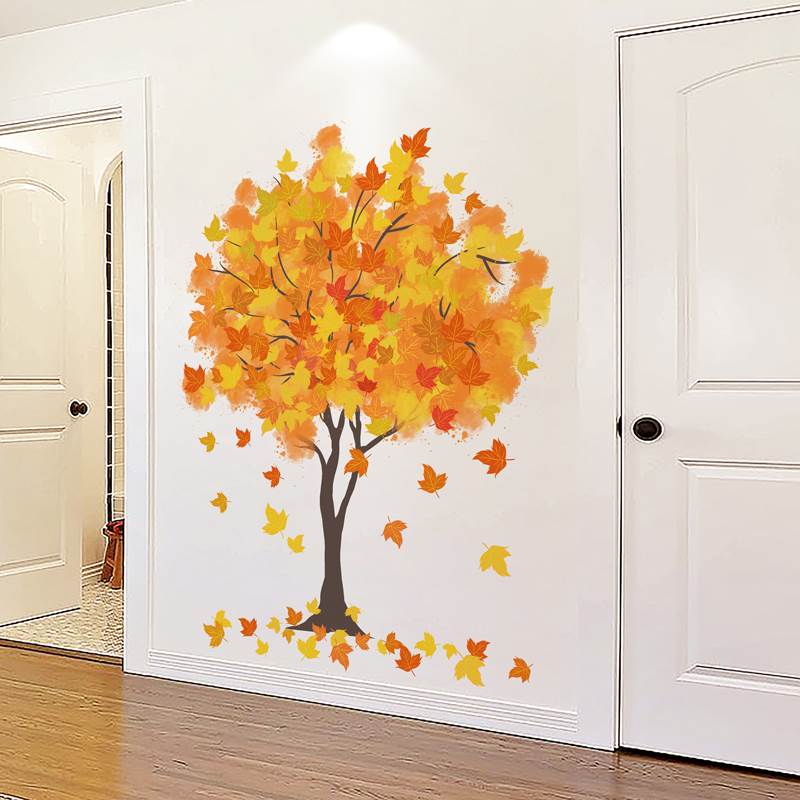 金色秋天枫叶树墙贴纸贴画客厅餐厅背景墙壁创意墙面装饰墙纸自粘