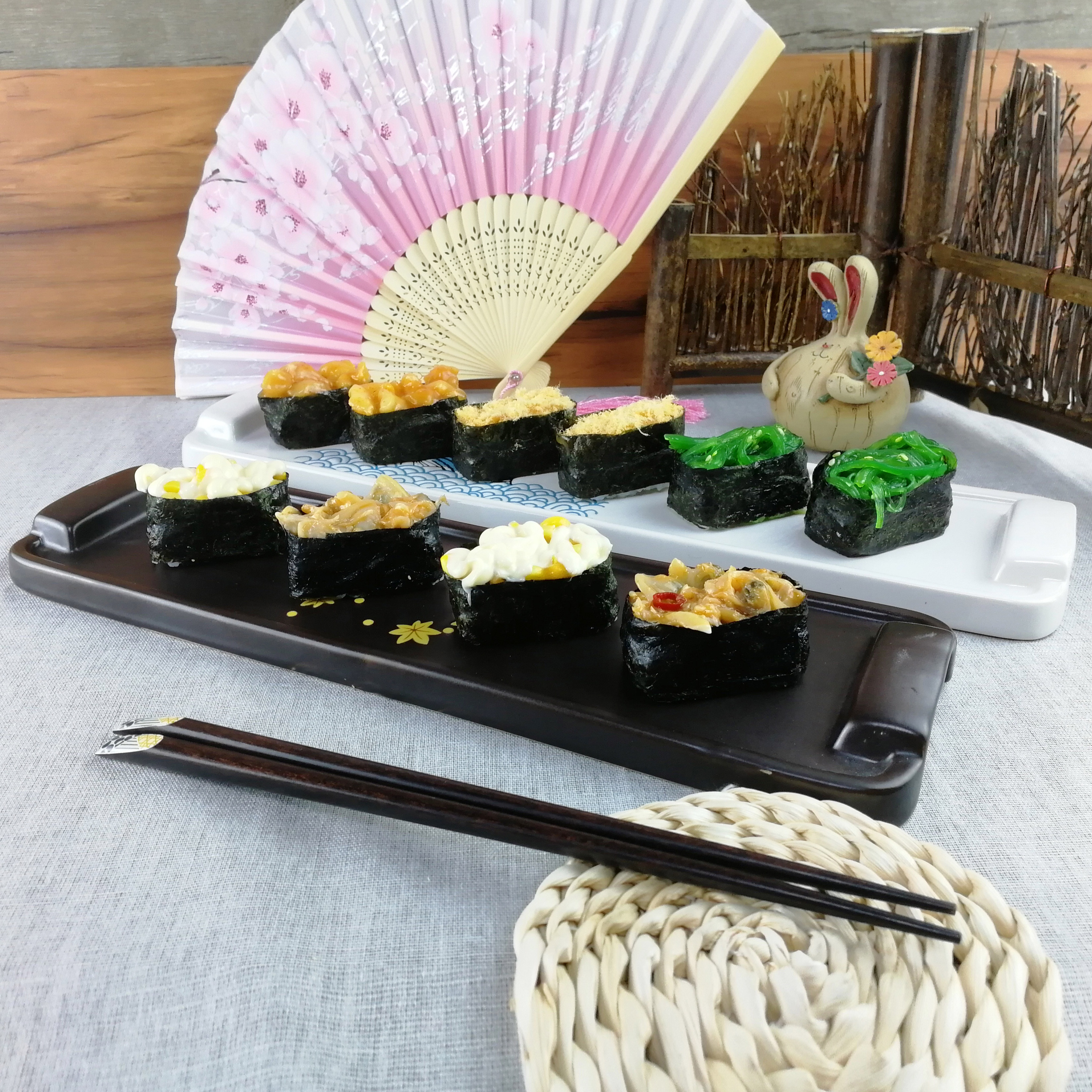 日式和风手绘陶瓷盘餐厅意境特色招牌长方菜盘寿司烧烤肉串长条盘