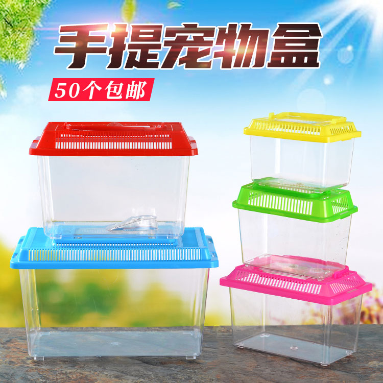 中小号手提宠物饲养运输盒透明塑料金鱼缸乌龟缸封闭式金鱼盒龟盒
